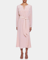 TESSA Long Sleeve Midi Fit and Flare Dress in Silk Crepe de Chine