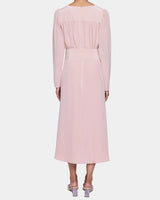 TESSA Long Sleeve Midi Fit and Flare Dress in Silk Crepe de Chine