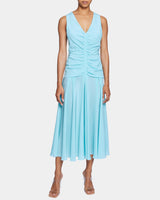 EDEN Sleeveless Midi Dress with Center Ruching in Silk Crepe de Chine