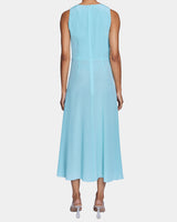 EDEN Sleeveless Midi Dress with Center Ruching in Silk Crepe de Chine