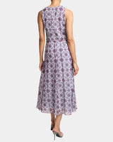 EDEN Midi Dress with Center Ruching in Geometric Printed Georgette