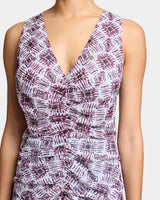 EDEN Midi Dress with Center Ruching in Geometric Printed Georgette