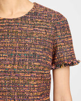 MELANIA Short Sleeve Shift Dress in Multi Color Modern Tweed