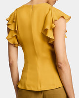 ELLA Flutter Sleeve Buttoned Blouse with Waist Panel in Silk Georgette