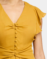 ELLA Flutter Sleeve Buttoned Blouse with Waist Panel in Silk Georgette