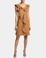 SILVI Cap Sleeve Shift Dress with Ruffle Panels in Stretch Cotton