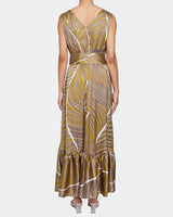 LANITA Sleeveless Fit and Flare Hi Lo Dress in Botanical Printed Charmeuse