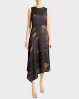 CECILIA Sleeveless Midi Dress in Abstract Crepe