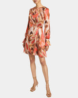 DAHLIA Long Sleeve Dress in Abstract Printed Georgette