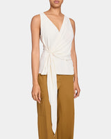 DANNA Sleeveless Faux Wrap Top in Fluid Crepe