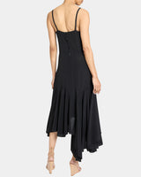 DAVIN Sleeveless Asymmetric Fit and Flare Silk Midi Dress