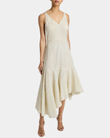 DAVIN Sleeveless Asymmetric Fit and Flare Midi Dress in Cotton Seersucker