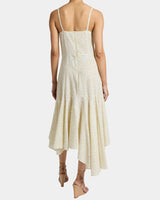 DAVIN Sleeveless Asymmetric Fit and Flare Midi Dress in Cotton Seersucker
