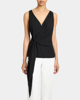DANNA Sleeveless Faux Wrap Top in Fluid Crepe