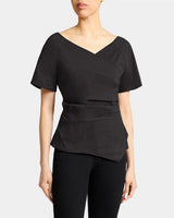 MURPHY Asymmetric Short Sleeve Faux Wrap Top with Tuck Details