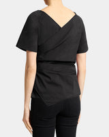 MURPHY Asymmetric Short Sleeve Faux Wrap Top with Tuck Details