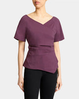 MURPHY Asymmetric Short Sleeve Faux Wrap Top with Tuck Details
