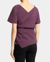 MURPHY Asymmetric Short Sleeve Faux Wrap Top with Tuck Details
