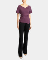 MURPHY Asymmetric Short Sleeve Faux Wrap Top with Tuck Details