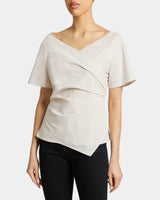 MURPHY Asymmetric Short Sleeve Faux Wrap Top with Tuck Details