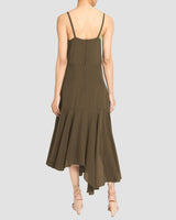 DAVIN Sleeveless Asymmetric Fit and Flare Silk Midi Dress