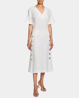 SERAFINA Midi A-Line Shift Dress in Striped Linen