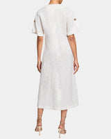 SERAFINA Midi A-Line Shift Dress in Striped Linen