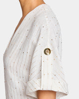 SERAFINA Midi A-Line Shift Dress in Striped Linen