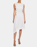 BECCA Sleeveless Asymmetric Sheath Dress in Striped Linen