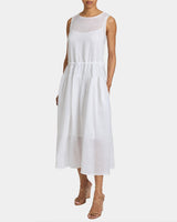 MISTY Sleeveless Drop-Waist Midi Dress in Lightweight Ramie