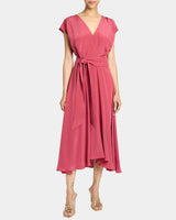 TALIA Cap Sleeve Midi Dress in Silk Crepe De Chine