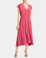 TALIA Cap Sleeve Midi Dress in Silk Crepe De Chine