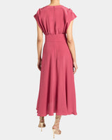 TALIA Cap Sleeve Midi Dress in Silk Crepe De Chine