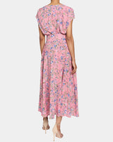 TALIA Cap Sleeve Midi Dress in Stretch Floral Print