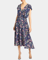 TALIA Cap Sleeve Midi Dress in Stretch Floral Print