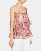 BONNIE Sleeveless Ruffled Top in Printed Silk Chiffon