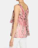 BONNIE Sleeveless Ruffled Top in Printed Silk Chiffon