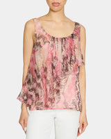 BONNIE Sleeveless Ruffled Top in Printed Silk Chiffon
