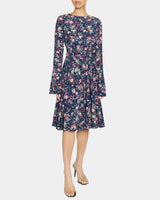 RONI Long Sleeve Fit and Flare Dress in Stretch Floral Print