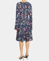 RONI Long Sleeve Fit and Flare Dress in Stretch Floral Print