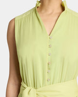 NIRVA Sleeveless Sleeveless Ruffle-Neck Midi Dress in Silk Georgette