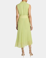 NIRVA Sleeveless Sleeveless Ruffle-Neck Midi Dress in Silk Georgette