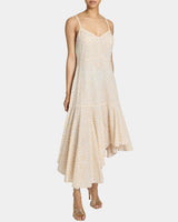 DAVINA Sleeveless Asymmetric Fit and Flare Midi Dress in Cotton Seersucker