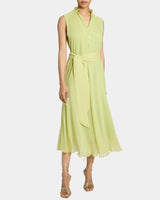 NIRVA Sleeveless Sleeveless Ruffle-Neck Midi Dress in Silk Georgette