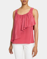 BONNIE Sleeveless Silk Top with Asymmetric Ruffle Panel