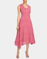 NIA Asymmetric Midi Dress in Laser Cut Linen-Cotton