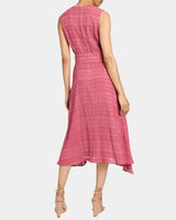 NIA Asymmetric Midi Dress in Laser Cut Linen-Cotton