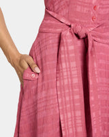 NIA Asymmetric Midi Dress in Laser Cut Linen-Cotton