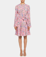 RONI Long Sleeve Fit and Flare Dress in Stretch Floral Print
