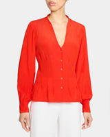 WINNIE Long Sleeve Buttoned Blouse in Silk Crepe de Chine